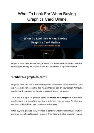 What To Look For When Buying Graphics Card Online : Guide for Buyers