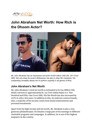 John Abraham Net Worth: How Rich is the Dhoom Actor?