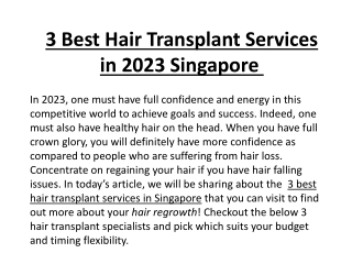 3 Best Hair Transplant Services in 2023 Singapore