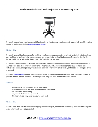 Apollo Medical Stool with Adjustable Boomerang Arm