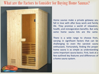 What are the Factors to Consider for Buying Home Saunas?