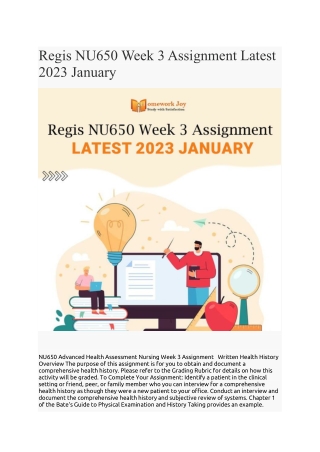 Regis NU650 Week 3 Assignment Latest 2023 January