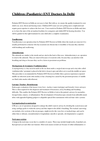 Children (Paediatric) ENT Doctors In Delhi