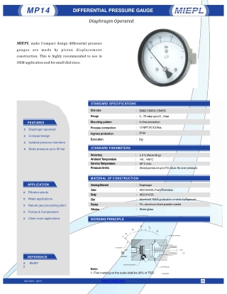 MP14 Differential Pressure Gauge - Diaphragm Operated | Miepl