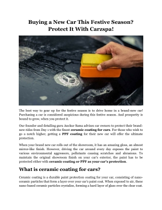 Buying a New Car This Festive Season Protect It With Carzspa!