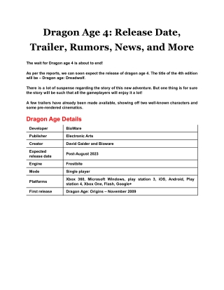 Dragon Age 4 Release Date, Trailer, Rumors, News, and More