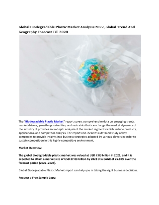 Global Biodegradable Plastic Market Analysis 2022, Global Trend And Geography