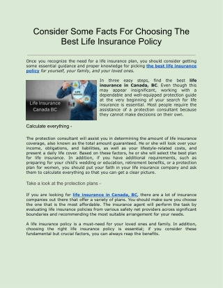 Consider Some Facts For Choosing The Best Life Insurance Policy