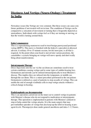 Dizziness And Vertigo (Neuro-Otology) Treatment In India