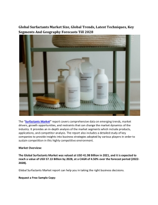 Global Surfactants Market Size, Global Trends, Latest Techniques, Key Segments
