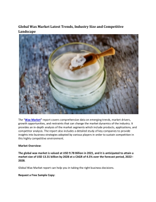Global Wax Market Latest Trends, Industry Size and Competitive Landscape