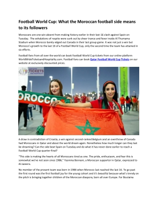 Football World Cup What the Moroccan football side means to its followers