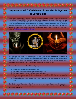 Importance Of A Vashikaran Specialist In Sydney In Lover’s Life