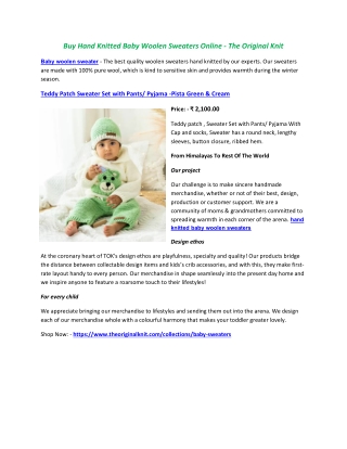 Buy Hand Knitted Baby Woolen Sweaters Online - The Original Knit