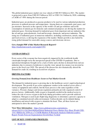 Industrial Gases Market Latest Trends and Opportunities Analysis Report 2018-202