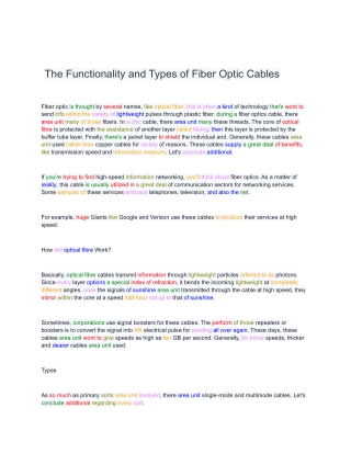 The Functionality and Types of Fiber Optic Cables