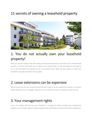 11 secrets of owning a leasehold property - Inblock Management
