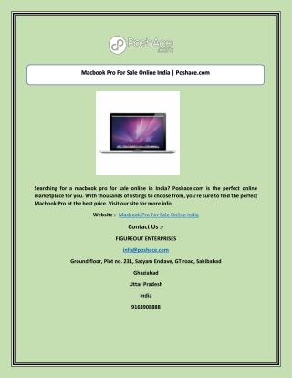 Macbook Pro For Sale Online India | Poshace.com