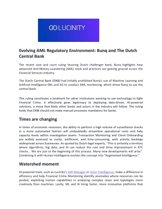 Evolving AML Regulatory Environment Bunq and The Dutch Central Bank - Lucinity