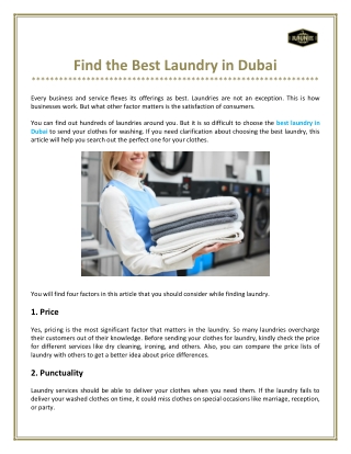 Find the Best Laundry in Dubai