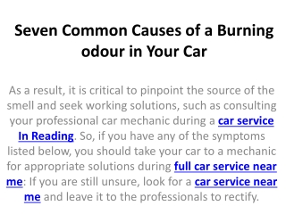 Seven Common Causes of a Burning odour in Your Car