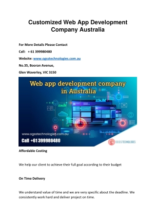 Customized Web App Development Company Australia