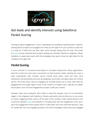 Get leads and identify interests using Salesforce Pardot Scoring - Ignyto