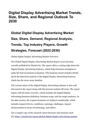 Digital Display Advertising Market Trends, Size, Share, Regional Outlook To 2030