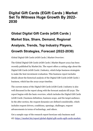 Digital Gift Cards (EGift Cards ) Market Set To Witness Huge Growth By 2022-2030