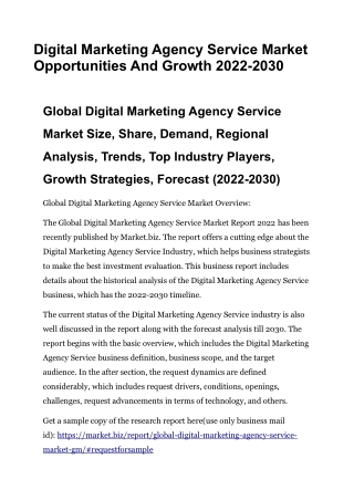 Digital Marketing Agency Service Market Opportunities And Growth 2022-2030
