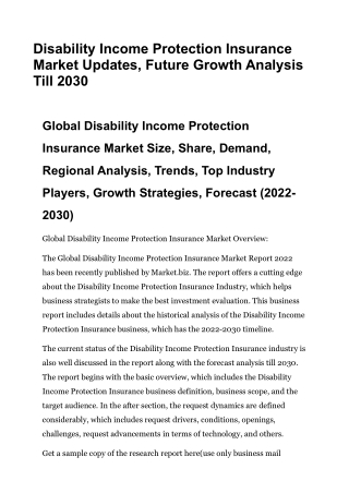 Disability Income Protection Insurance Market Updates, Future Growth Analysis Ti