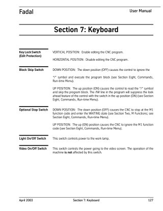 Fadal Keyboard User Manual