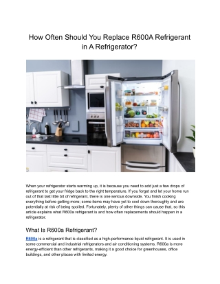 How Often Should You Replace R600A Refrigerant in A Refrigerator