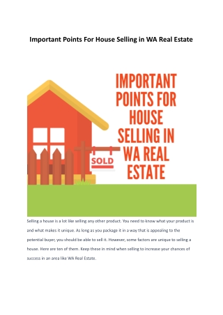 Important Points For House Selling in WA Real Estate