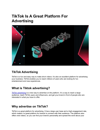 TikTok Is A Great Platform For Advertising