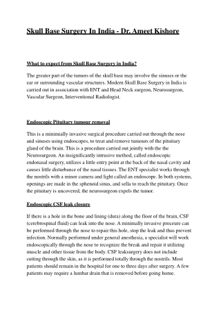 Skull Base Surgery In India - Dr. Ameet Kishore