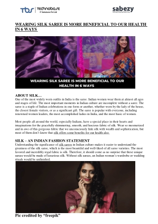 Wearing Silk Saree is Beneficial to Our Health in 6 Ways | Sabezy