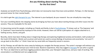 Are you thinking about starting Therapy for the first time