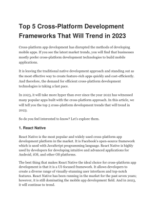 Top 5 Cross-Platform Development Frameworks That Will Trend in 2023