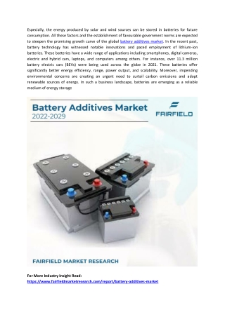 Battery Additives Market to Witness Huge Growth by 2029