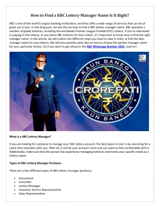 How to Find a KBC Lottery Manager Name Is It Right