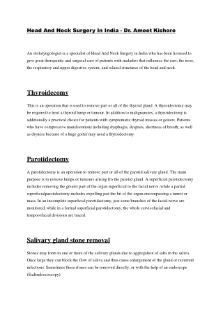 Head And Neck Surgery In India - Dr. Ameet Kishore