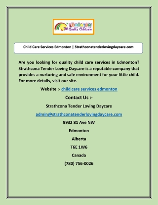 Child Care Services Edmonton | Strathconatenderlovingdaycare.com