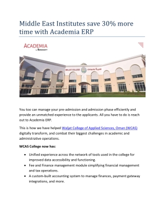 Middle East Institutes save 30% more time with Academia ERP