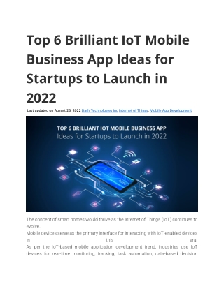 Top 6 Brilliant IoT Mobile Business App Ideas for Startups to Launch in 2022