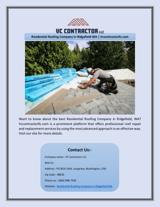 Residential Roofing Company in Ridgefield WA | Vccontractorllc.com