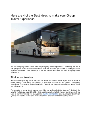 Here are 4 of the Best Ideas to make your Group Travel Experience
