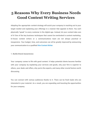 5 Reasons Why Every Business Needs Good Content Writing Services