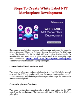 Steps To Create White Label NFT Marketplace Development