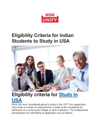 Eligibility Criteria for Indian Students to Study in USA